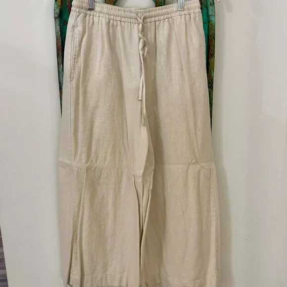 Max Studio London Beige Linen Blend Pants Elastic Waist Size Large - Picture 1 of 4